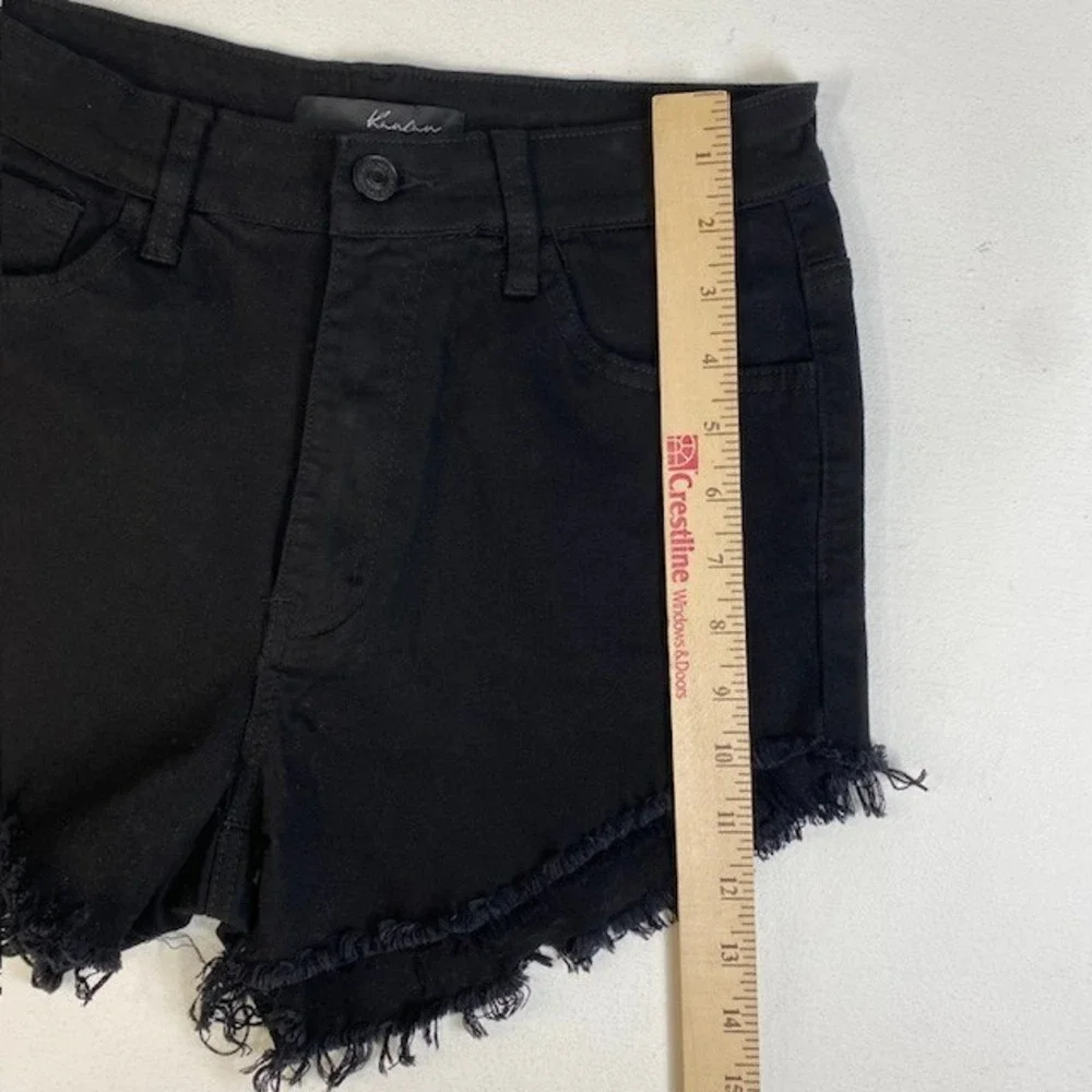 KanCan Womens Size 9/28 Black Denim Frayed Hem High Rise Shorts - Picture 6 of 8